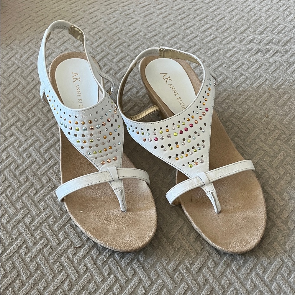 Anne Klein White Sandals with Colorful Studs